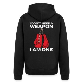 Lustig Boxer Kickboxer Don't Need Weapon Geschenk - Unisex Premium Bio Zip Hoodie - Schwarz - Hinten - Nico (187cm)