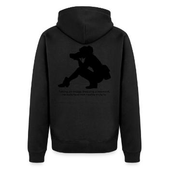 Photographer freezing moment Image (b) - Unisex Premium Bio Zip Hoodie - Schwarz - Hinten - Nico (187cm)