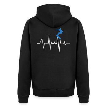 Surfer Herzschlag - Unisex Premium Bio Zip Hoodie - Schwarz - Hinten - Nico (187cm)