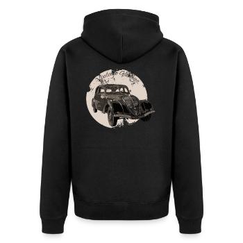 Vintage Garage 2 - Unisex Premium Bio Zip Hoodie - Schwarz - Hinten - Nico (187cm)