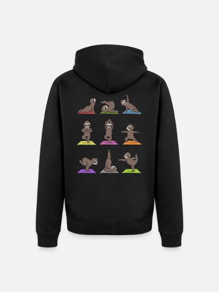 Yoga Faultier Meditation Yogi Namaste Geschenk - Unisex Premium Bio Zip Hoodie - Schwarz