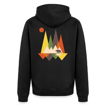 Bär Berge Berg geometrisch Geschenk Natur Tier - Unisex Premium Bio Zip Hoodie - Schwarz - Hinten - Nico (187cm)