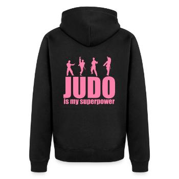 Judoka Kampfkunst Kampfsport Judo Judo Damen - Unisex Premium Bio Zip Hoodie - Schwarz - Hinten - Nico (187cm)