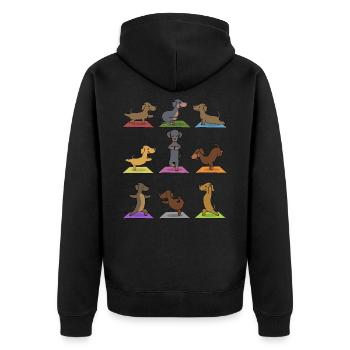 Yoga Dackel Meditation Yogi Namaste Geschenk - Unisex Premium Bio Zip Hoodie - Schwarz - Hinten - Nico (187cm)