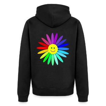 lachende regenbogenblume - Unisex Premium Bio Zip Hoodie - Schwarz - Hinten - Nico (187cm)