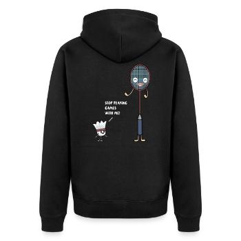 Badminton Schäger vs Ball Stop playing Games! - Unisex Premium Bio Zip Hoodie - Schwarz - Hinten - Nico (187cm)