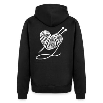 Stricken Wolle Herz Nadeln Geschenk Handarbeit - Unisex Premium Bio Zip Hoodie - Schwarz - Hinten - Nico (187cm)