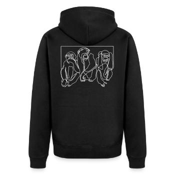 Affe Affen Drei Affen Premium Design Geschenk - Unisex Premium Bio Zip Hoodie - Schwarz - Hinten - Nico (187cm)
