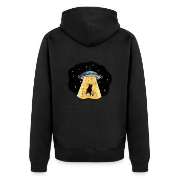Alien UFO Katze Kätzchen Geschenk Katzenlady - Unisex Premium Bio Zip Hoodie - Schwarz - Hinten - Nico (187cm)