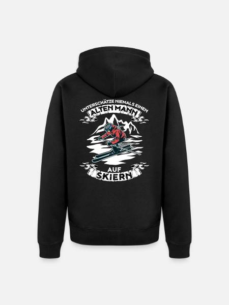Unterschätze niemals einen alten Mann auf Skieren - Unisex Premium Bio Zip Hoodie - Schwarz