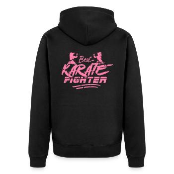 Karate Karate Karate Karate - Unisex Premium Bio Zip Hoodie - Schwarz - Hinten - Nico (187cm)