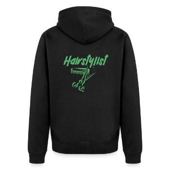 Friseursalon Frisör Friseur Frisöse Friseure - Unisex Premium Bio Zip Hoodie - Schwarz - Hinten - Nico (187cm)