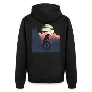 Mountainbike Fahrrad Radsport Geschenk downhill - Unisex Premium Bio Zip Hoodie - Schwarz - Hinten - Nico (187cm)