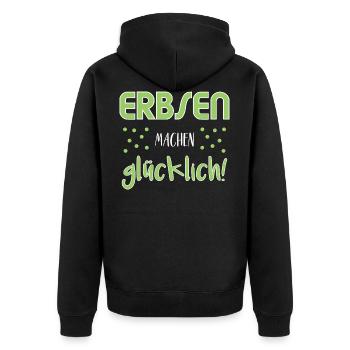 Lustiger Spruch - Erbsen machen glücklich - Unisex Premium Bio Zip Hoodie - Schwarz - Hinten - Nico (187cm)
