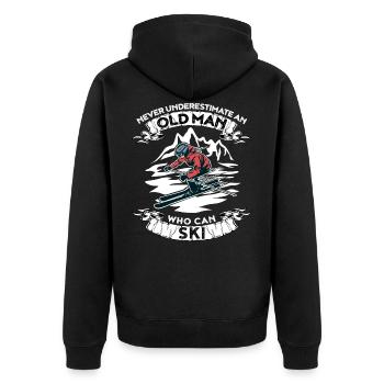 Never underestimate an old man on skis - Unisex Premium Organic Zip Hoodie - black - Back - Nico (187cm)