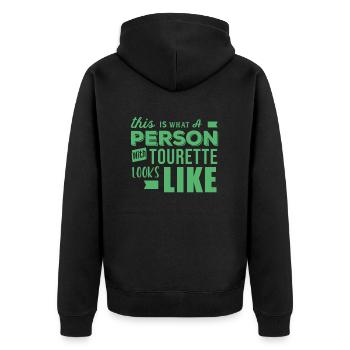 Tourette Behinderung - Unisex Premium Bio Zip Hoodie - Schwarz - Hinten - Nico (187cm)