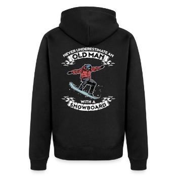 Unterschätze nie einen alten Mann mit Snowboard - Unisex Premium Bio Zip Hoodie - Schwarz - Hinten - Nico (187cm)