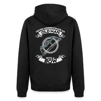 Unterschätze nie einen alten Mann mit einem Bogen - Unisex Premium Bio Zip Hoodie - Schwarz - Hinten - Nico (187cm)