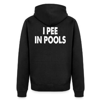 Lustiges Geschenk für Freunde und Familie. Ich pinkle in Pools. - Unisex Premium Bio Zip Hoodie - Schwarz - Hinten - Nico (187cm)