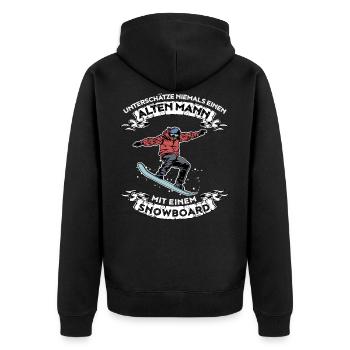 Unterschätze nie einen alten Mann mit Snowboard - Unisex Premium Bio Zip Hoodie - Schwarz - Hinten - Nico (187cm)