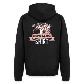 This is my lucky bowling shirt - Unisex Premium Organic Zip Hoodie - black - Back - Nico (187cm)