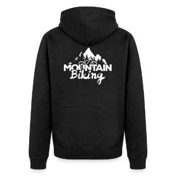 Mountain bike outfit MTB mountains - Unisex Premium Organic Zip Hoodie - black - Back - Nico (187cm)