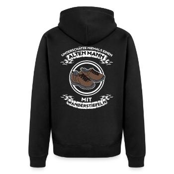 Unterschätz nie einen alten Mann mit Wanderschuhen - Unisex Premium Bio Zip Hoodie - Schwarz - Hinten - Nico (187cm)
