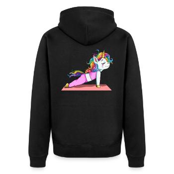 Einhorn Yoga Fitness Geschenk Sport Stretch Pose - Unisex Premium Bio Zip Hoodie - Schwarz - Hinten - Nico (187cm)