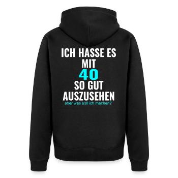 40. Geburtstag ! zum 40. Geburtstag ! Zum 40er !!! - Unisex Premium Bio Zip Hoodie - Schwarz - Hinten - Nico (187cm)