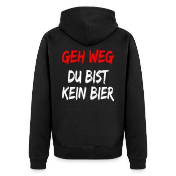 Geh weg Du bist kein Bier - lustiger bier spruch - Unisex Premium Bio Zip Hoodie - Schwarz - Hinten - Nico (187cm)