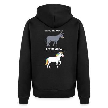 Yoga Lustiges Bevor Yoga Nach Yoga Esel Einhorn - Unisex Premium Bio Zip Hoodie - Schwarz - Hinten - Nico (187cm)