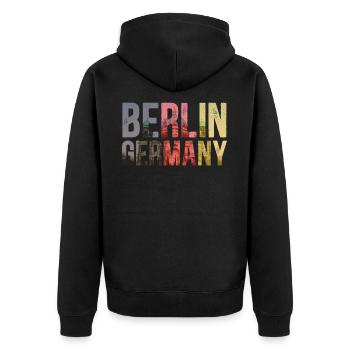 Berlin Deutschland Hauptstadt - Unisex Premium Bio Zip Hoodie - Schwarz - Hinten - Nico (187cm)