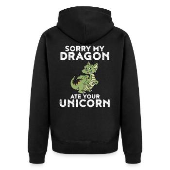 Mein Drache hat dein Einhorn gefressen Lustig - Unisex Premium Bio Zip Hoodie - Schwarz - Hinten - Nico (187cm)