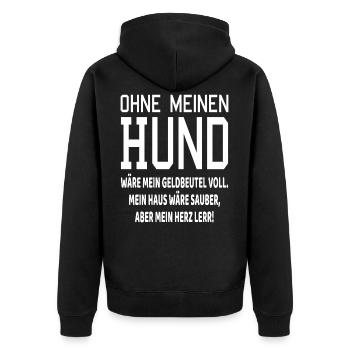 Ohne meinen Hund Hundespruch Geschenk Hunde Spruch - Unisex Premium Bio Zip Hoodie - Schwarz - Hinten - Nico (187cm)