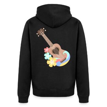 Ukulélé cœur marron avec fleurs d'Hibiscus - Veste à capuche bio Premium Unisexe - noir - Dos - Nico (187cm)