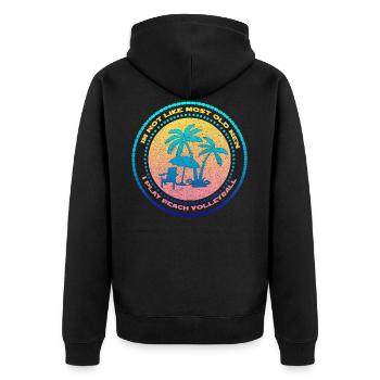 Beach-Volleyball Surfen - Unisex Premium Bio Zip Hoodie - Schwarz - Hinten - Nico (187cm)