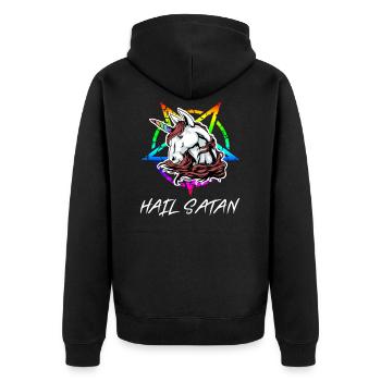 Einhorn Lustiges Hail Satan Unicorn Geschenk - Unisex Premium Bio Zip Hoodie - Schwarz - Hinten - Nico (187cm)