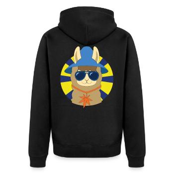Lama gangster alpaka - Unisex Premium Bio Zip Hoodie - Schwarz - Hinten - Nico (187cm)