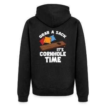 Cornhole / Blind Hole Game - It's Cornhole Time - Unisex Premium Organic Zip Hoodie - black - Back - Nico (187cm)