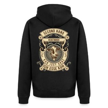 Second Hand Vegetarier - Kuh - Unisex Premium Bio Zip Hoodie - Schwarz - Hinten - Nico (187cm)