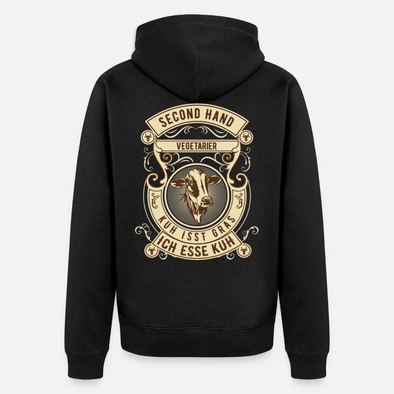 Second Hand Vegetarier - Kuh - Unisex Premium Bio Zip Hoodie - Schwarz