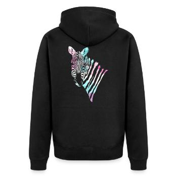 Zebra Zebras Geschenk Streifen Afrika neon Tier - Unisex Premium Bio Zip Hoodie - Schwarz - Hinten - Nico (187cm)