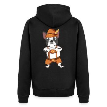 Französische Bulldogge Tracht Bayrisch Geschenk - Unisex Premium Bio Zip Hoodie - Schwarz - Hinten - Nico (187cm)