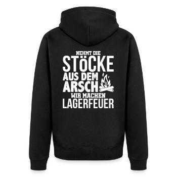 Lagerfeuer - Unisex Premium Bio Zip Hoodie - Schwarz - Hinten - Nico (187cm)