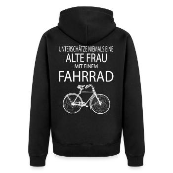 Old lady woman bike - Unisex Premium Organic Zip Hoodie - black - Back - Nico (187cm)