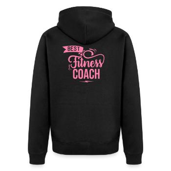 Coach Gym Trainer Fitnesstrainerin Trainerin Sport - Unisex Premium Bio Zip Hoodie - Schwarz - Hinten - Nico (187cm)
