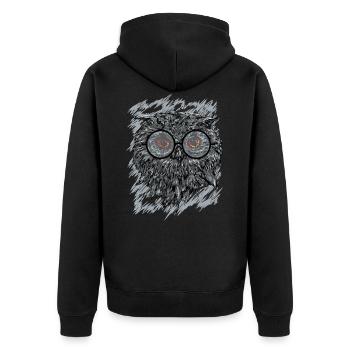 Eule mit Brille schwarz weiß gezeichnet - Unisex Premium Bio Zip Hoodie - Schwarz - Hinten - Nico (187cm)