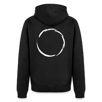 Kreis Symbol Weiß - Unisex Premium Bio Zip Hoodie - Schwarz - Hinten - Nico (187cm)