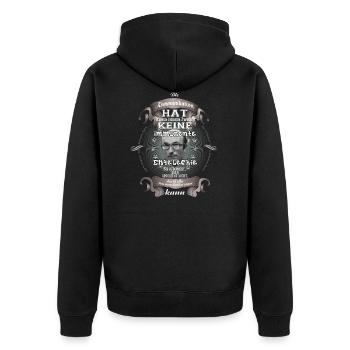 Niklas Luhmann Quote Shirt - Unisex Premium Bio Zip Hoodie - Schwarz - Hinten - Nico (187cm)