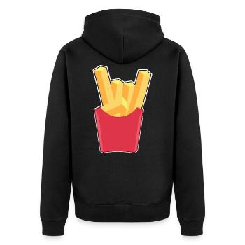 Heavy Metal Pommesgabel - Unisex Premium Bio Zip Hoodie - Schwarz - Hinten - Nico (187cm)